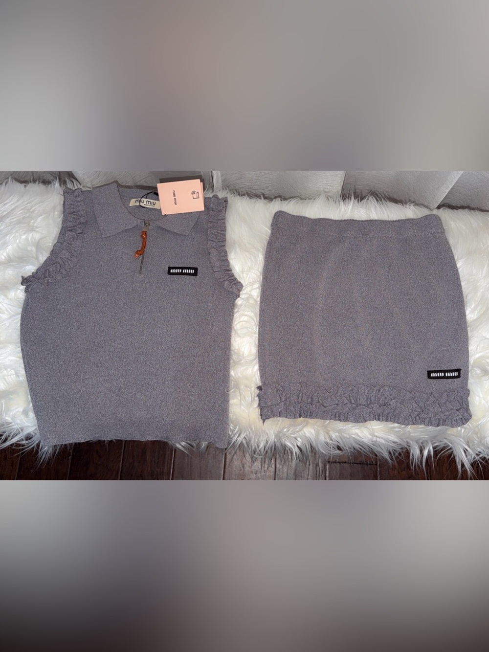 Miu Miu Gray Ruffle Knit Two-Piece Set